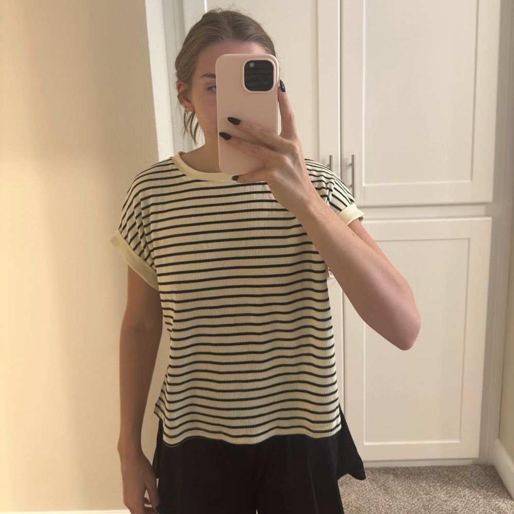 Black and cream striped short sleeve